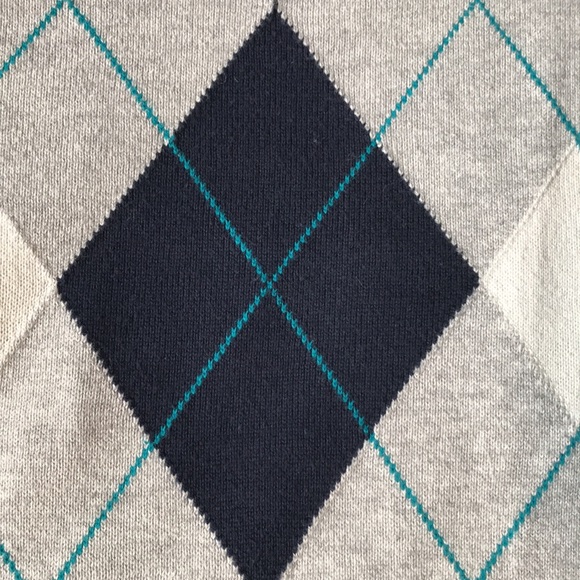 Tommy Hilfiger Pale Grey Cotton Argyle/diamond  High v neck Sweater EUC - Picture 4 of 6